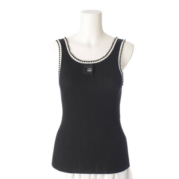 Auth Chanel Classic CC Logo Black Knit Tank Top - Size 42 - Picture 12 of 13